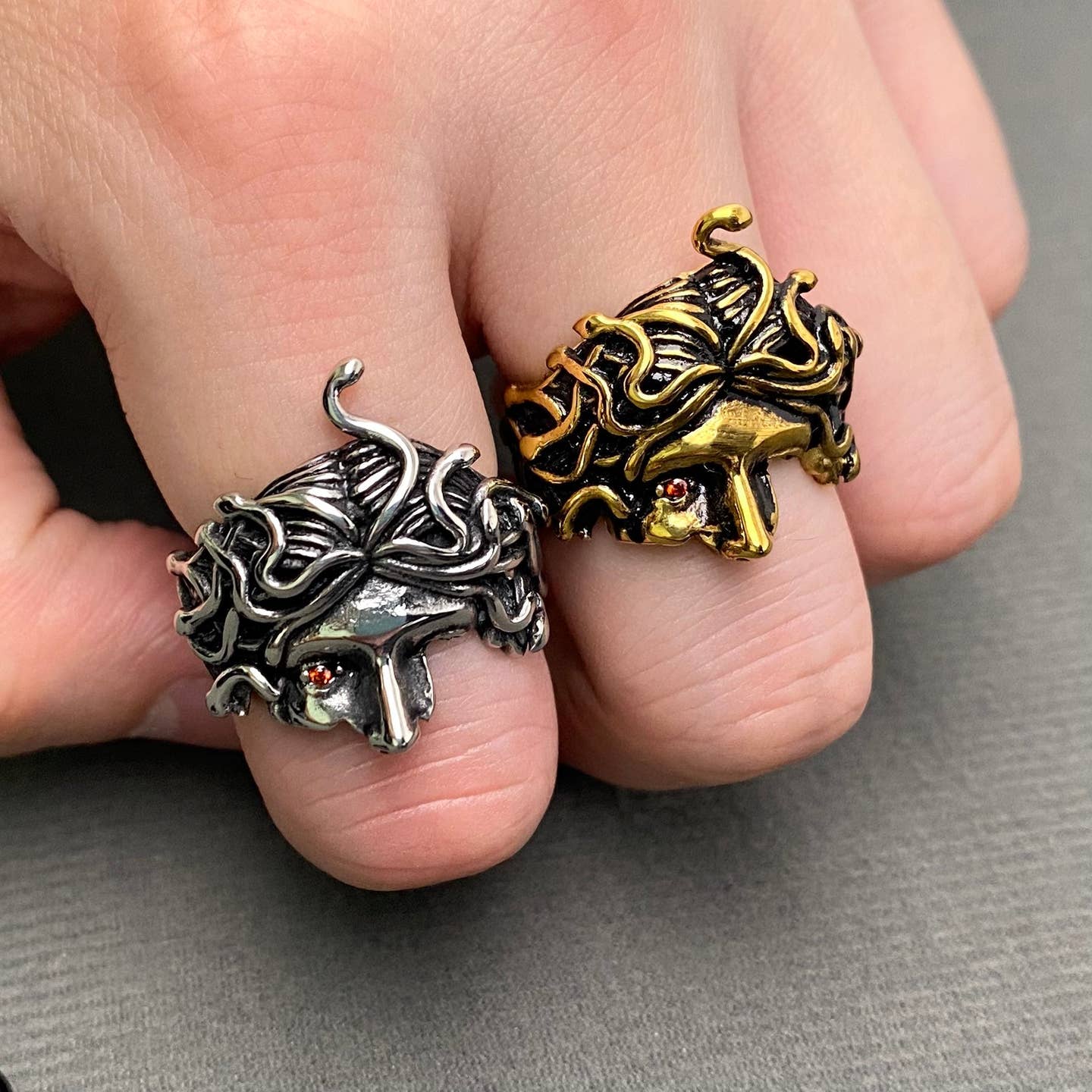 Men's Stainless Steel Medusa Half Face Ring