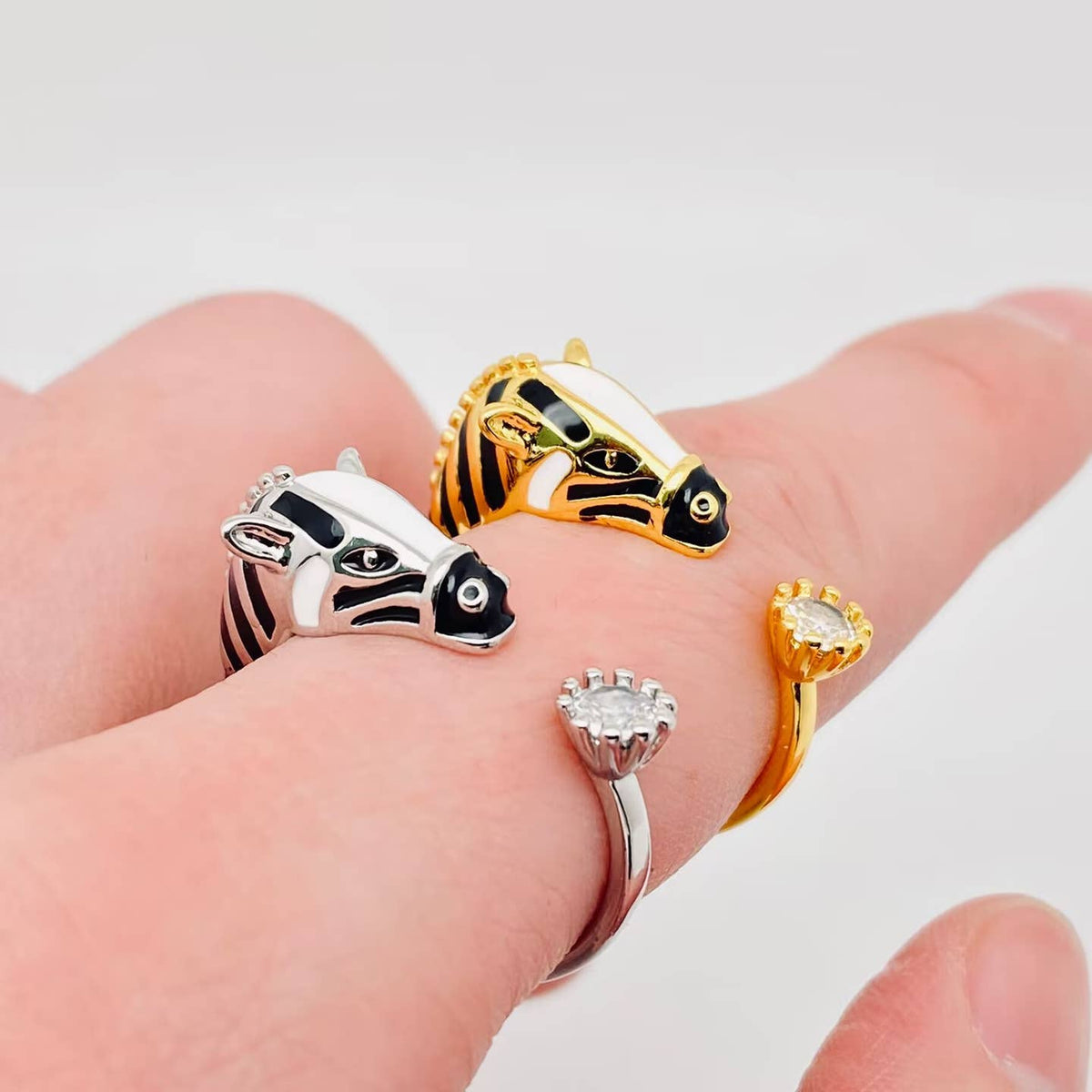 Enamel Zebra Adjustable Ring
