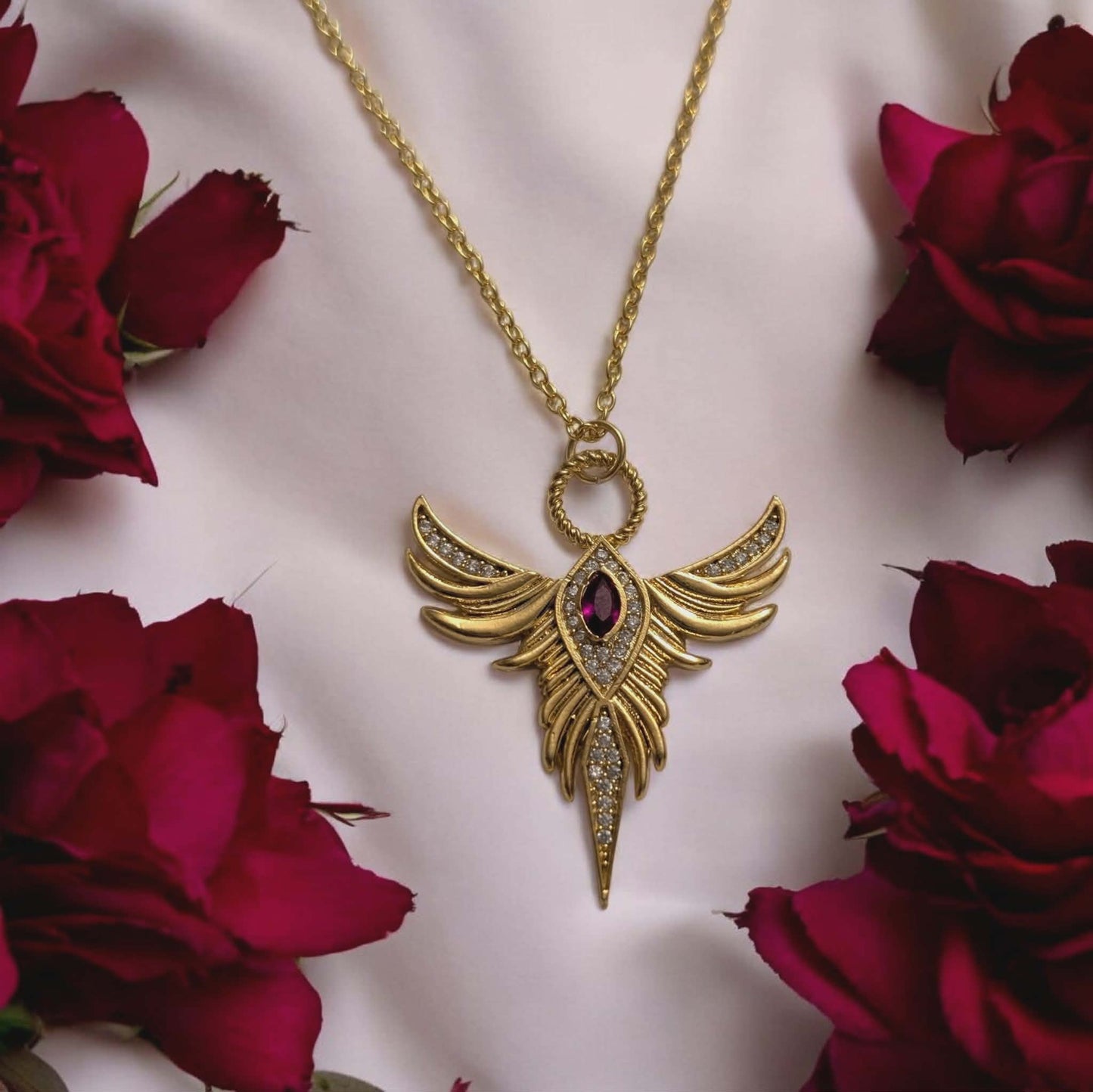 Gold & Red Wing Necklace