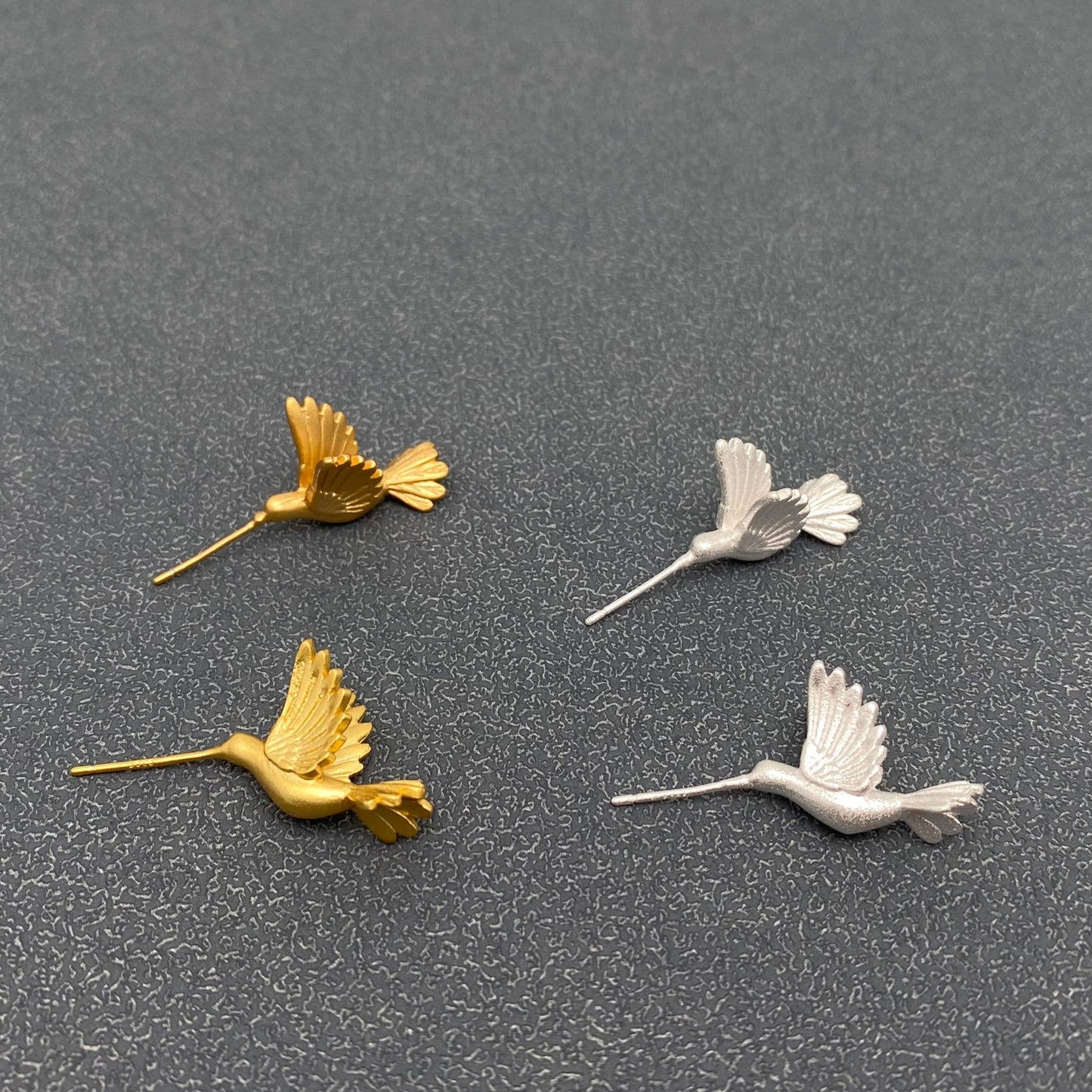 18K Gold Plated Hummingbird Earrings Studs: Golden