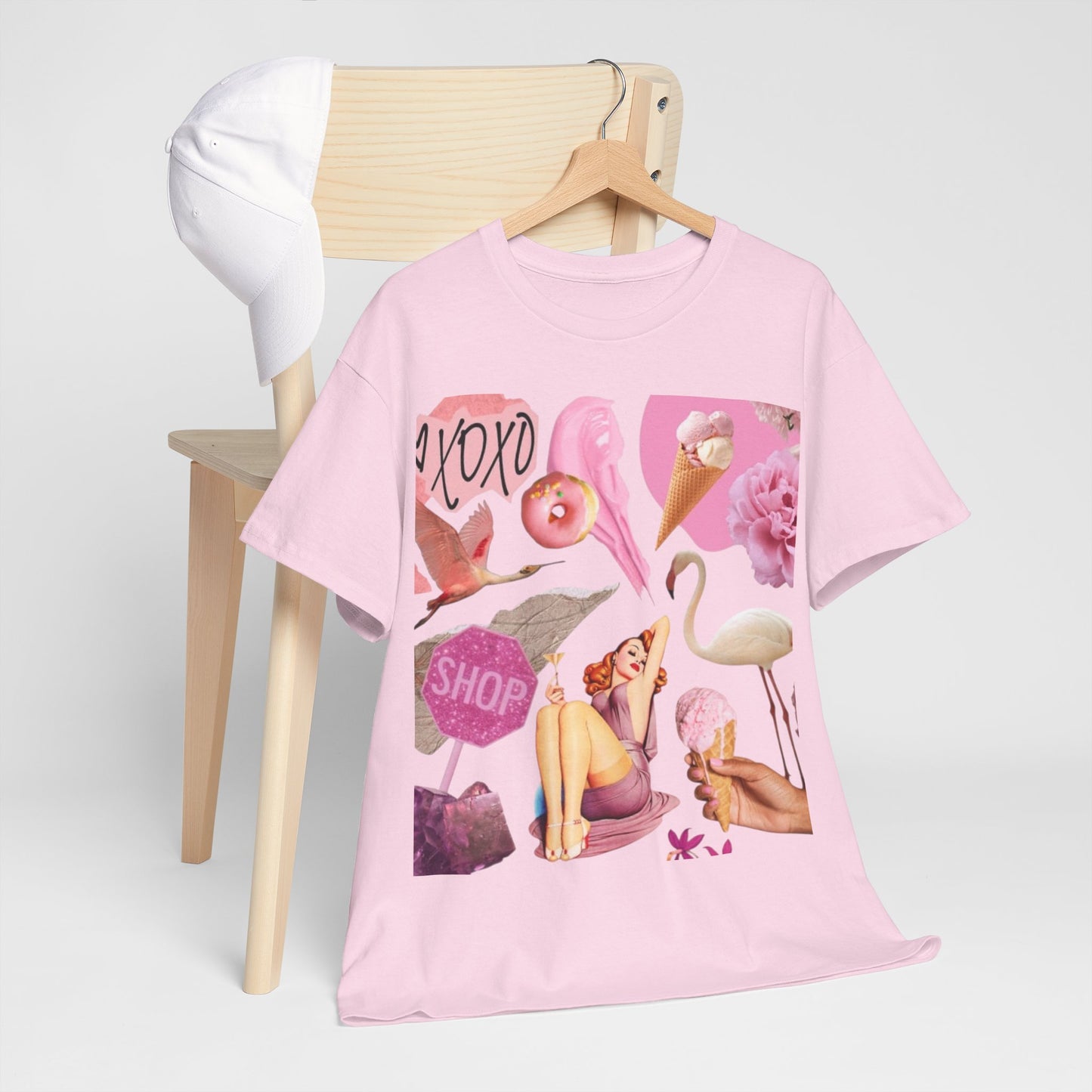 Pink Collage Tee — Retro Flamingo & Ice Cream Graphic T-Shirt