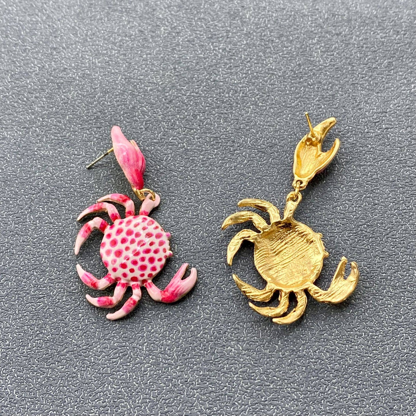 Pink Enamel Crab Earrings