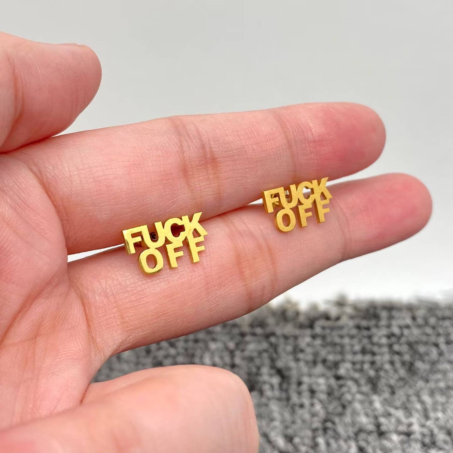 'fuck Off' Stainless Steel Ear Studs