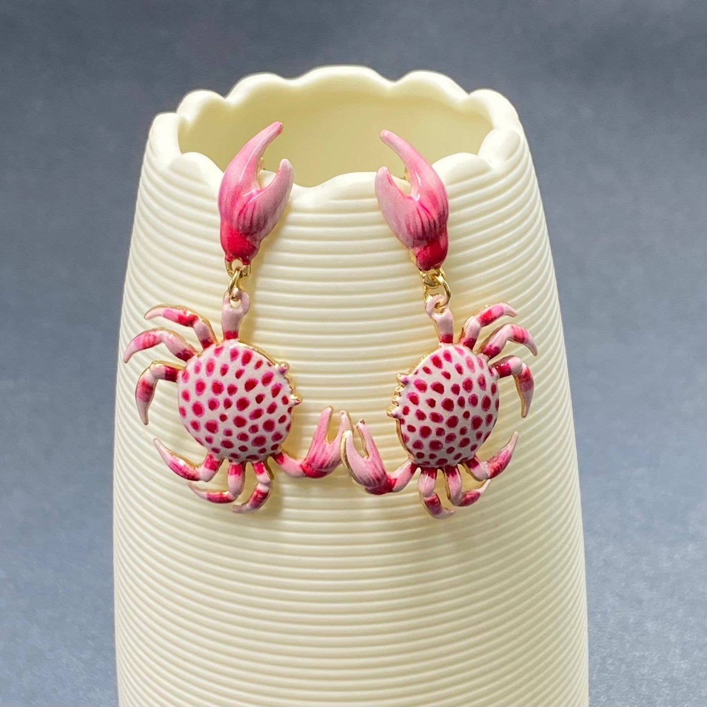 Pink Enamel Crab Earrings