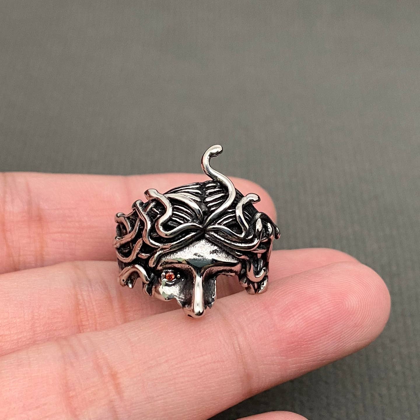 Men's Stainless Steel Medusa Half Face Ring