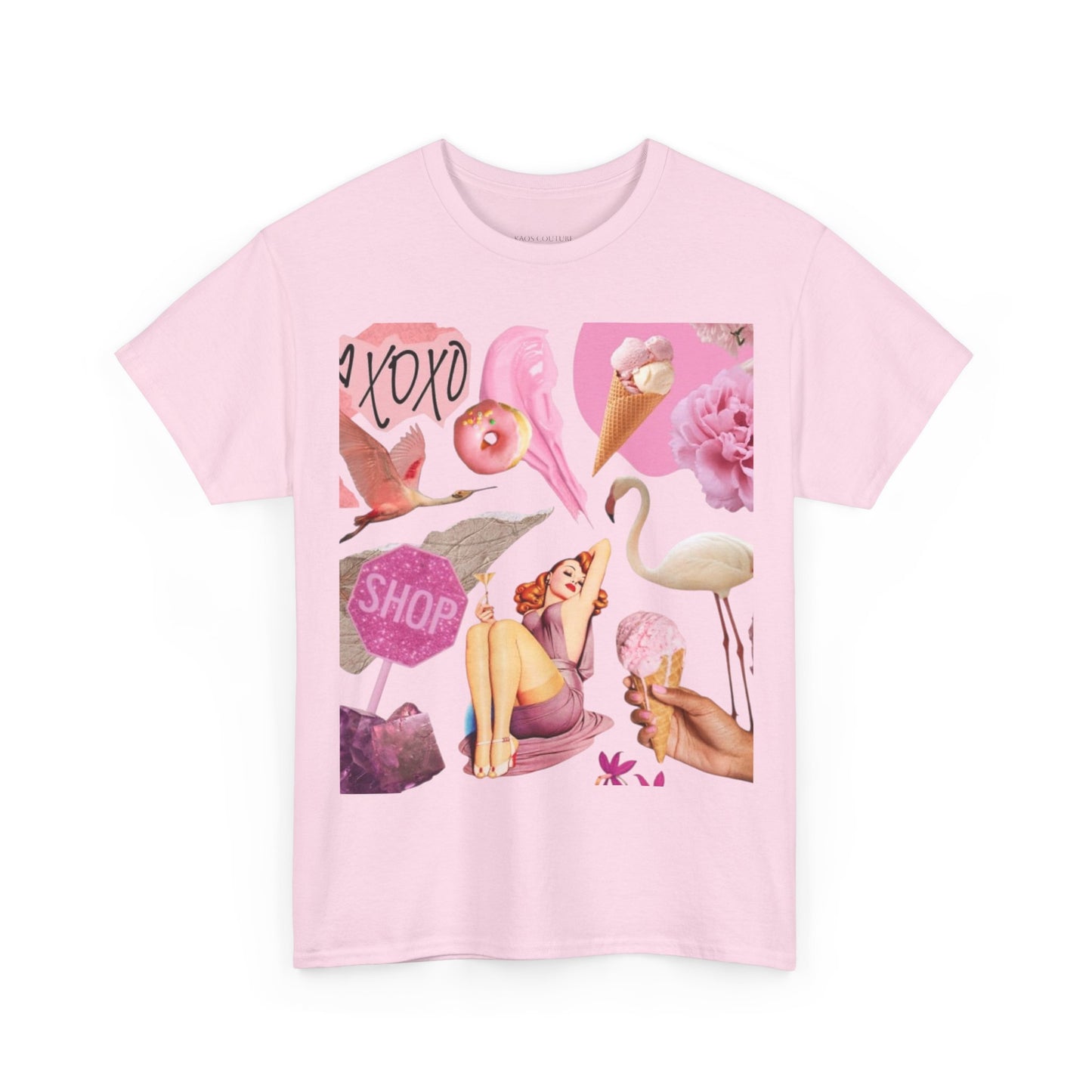 Pink Collage Tee — Retro Flamingo & Ice Cream Graphic T-Shirt