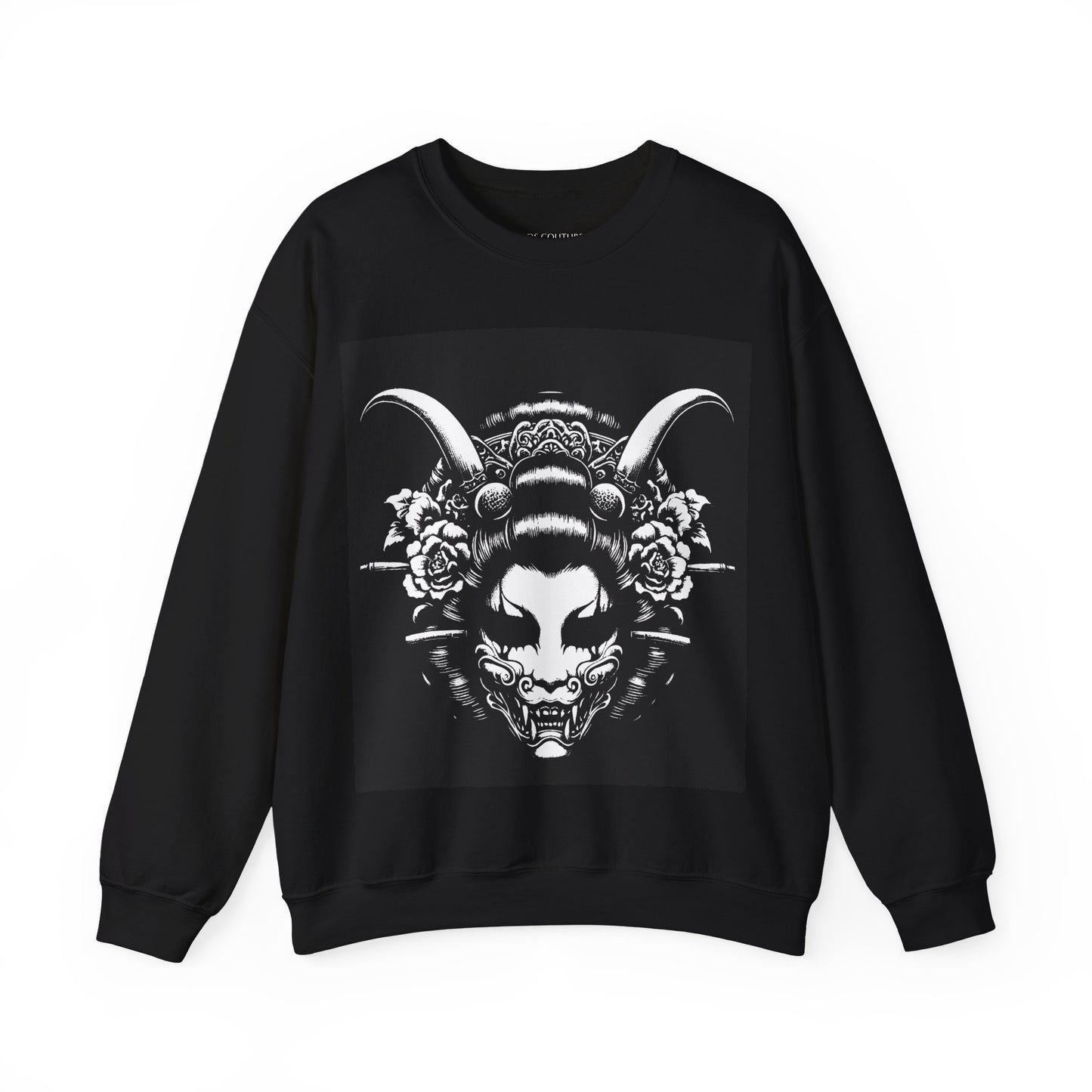 Demon Geisha Crewneck Sweatshirt — Japanese Oni Mask Gothic Streetwear