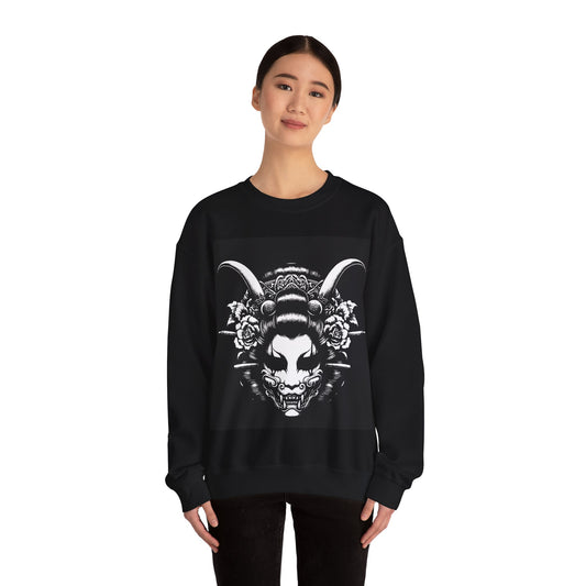 Demon Geisha Crewneck Sweatshirt — Japanese Oni Mask Gothic Streetwear