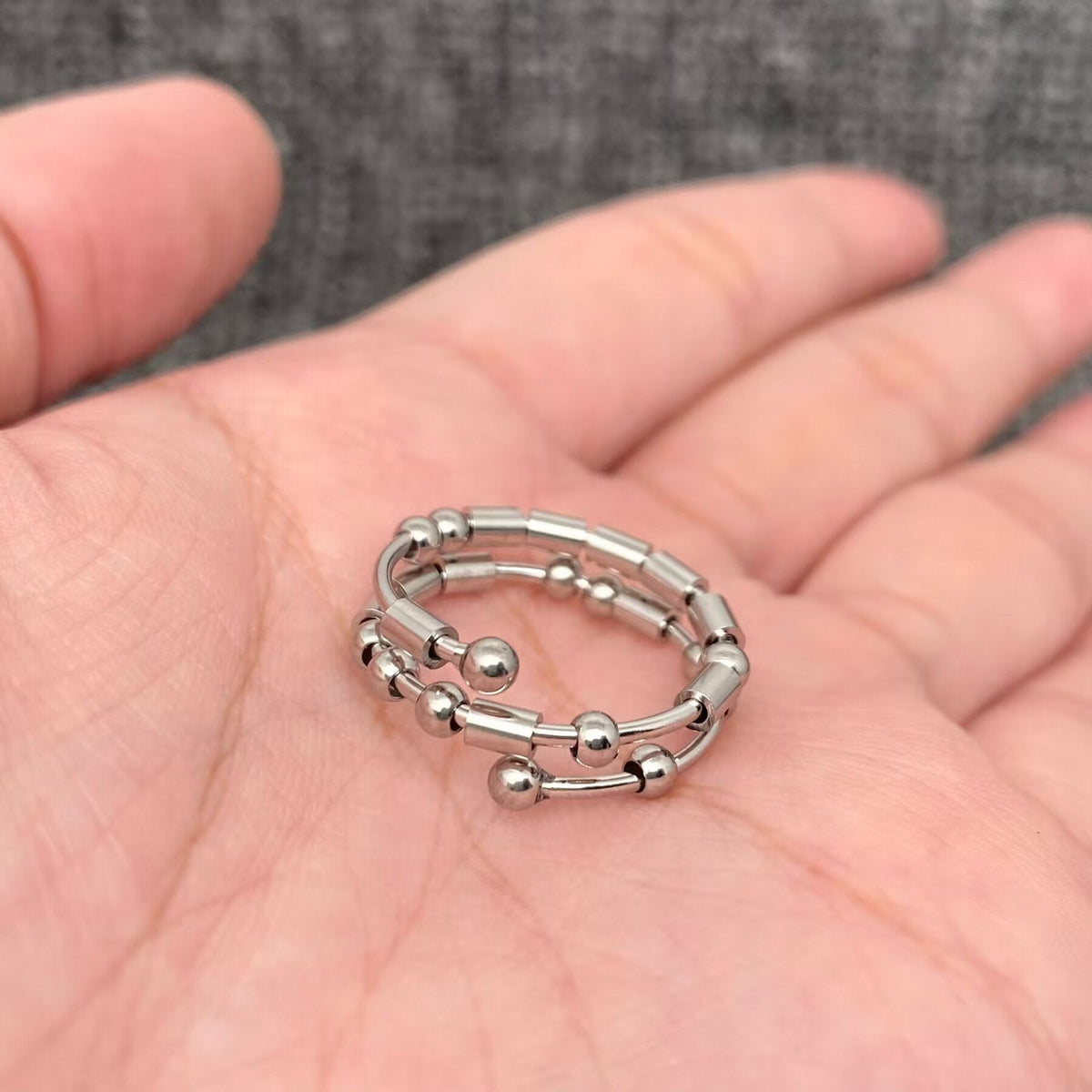 Multi-Style Morse Code Stainless Steel Adjustable Ring