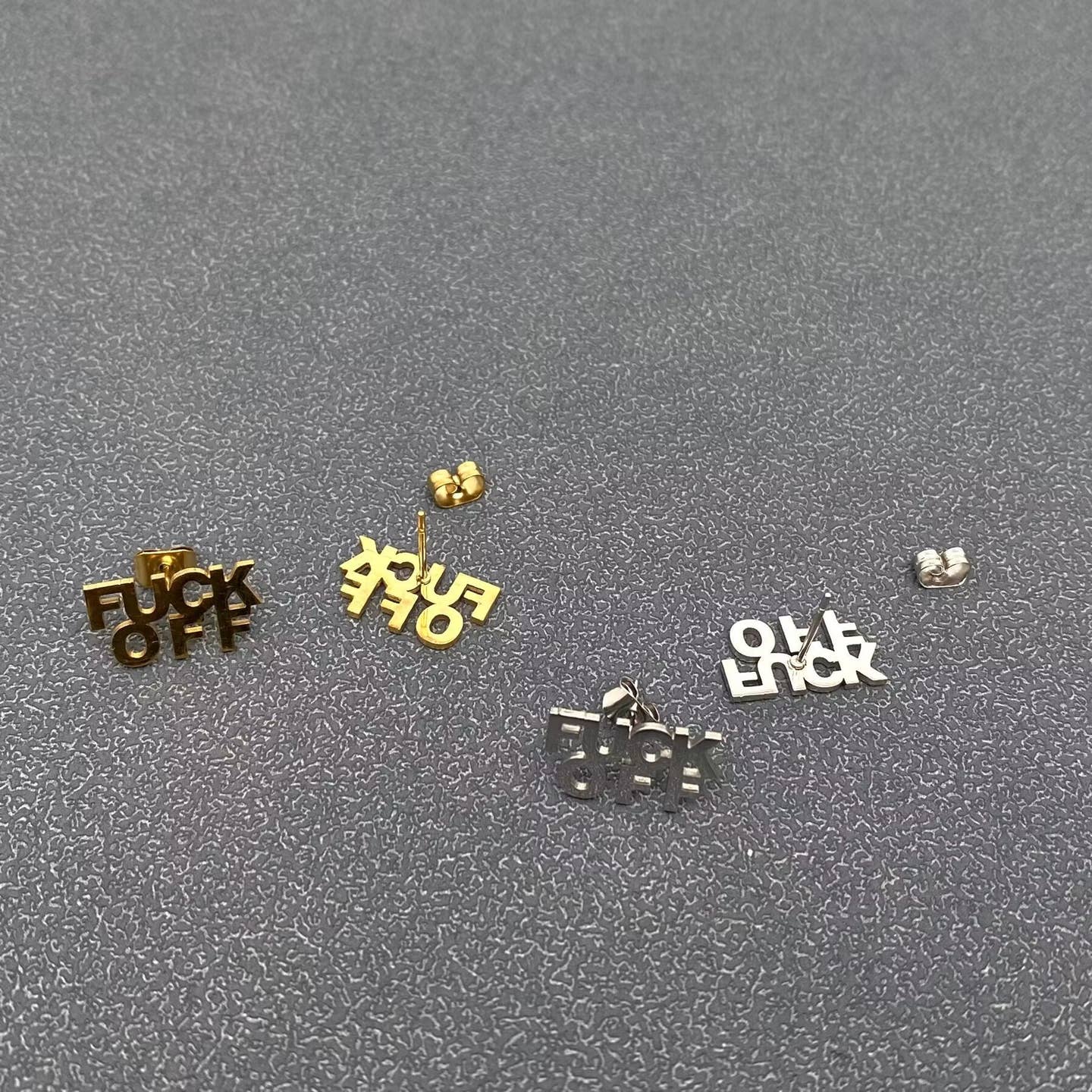 'fuck Off' Stainless Steel Ear Studs