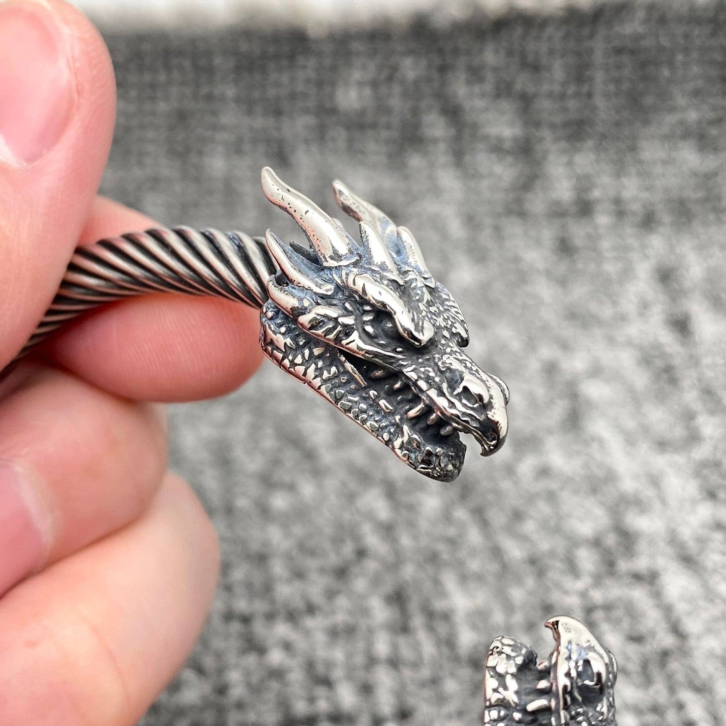 Double Dragon Head Stainless Steel Cuff Bangle Bracelet