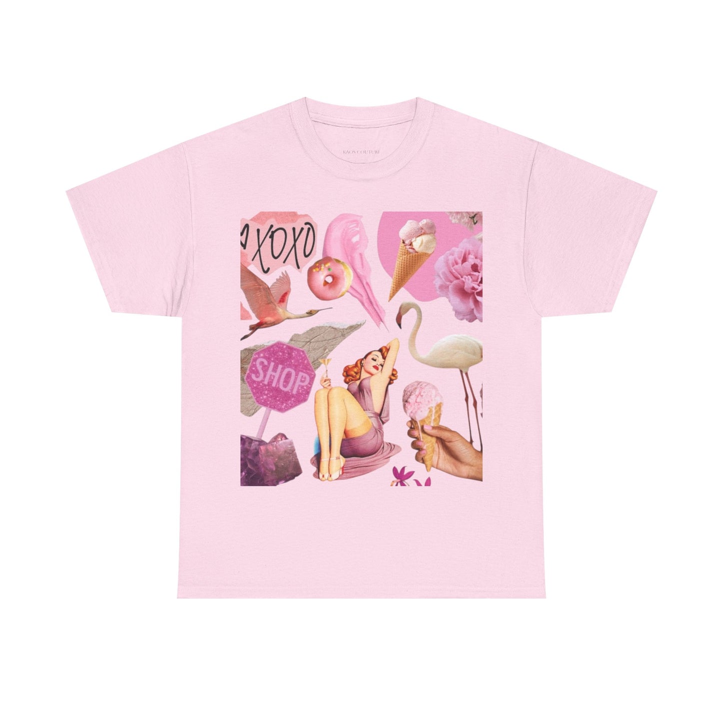 Pink Collage Tee — Retro Flamingo & Ice Cream Graphic T-Shirt