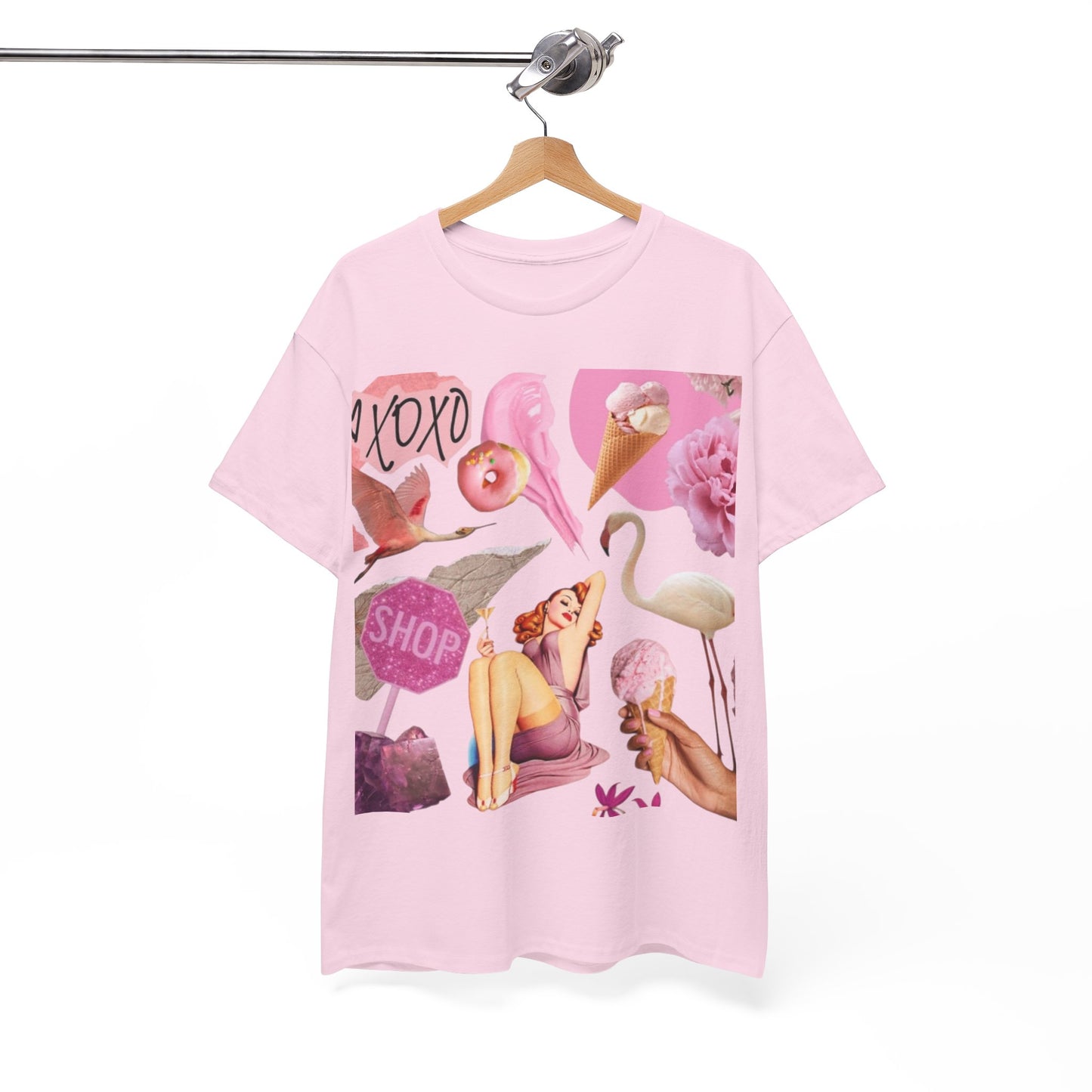 Pink Collage Tee — Retro Flamingo & Ice Cream Graphic T-Shirt
