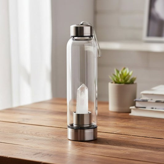 Clear Quartz Energising Glass Water Bottle