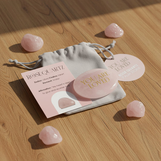 You Are Loved Rose Quartz Crystal Palm Stone