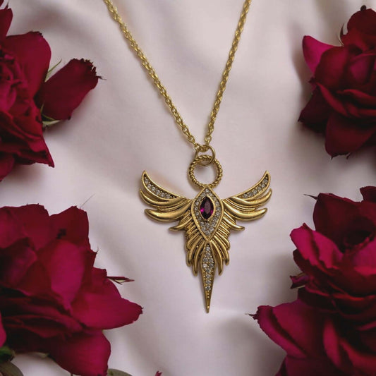 Gold & Red Wing Necklace