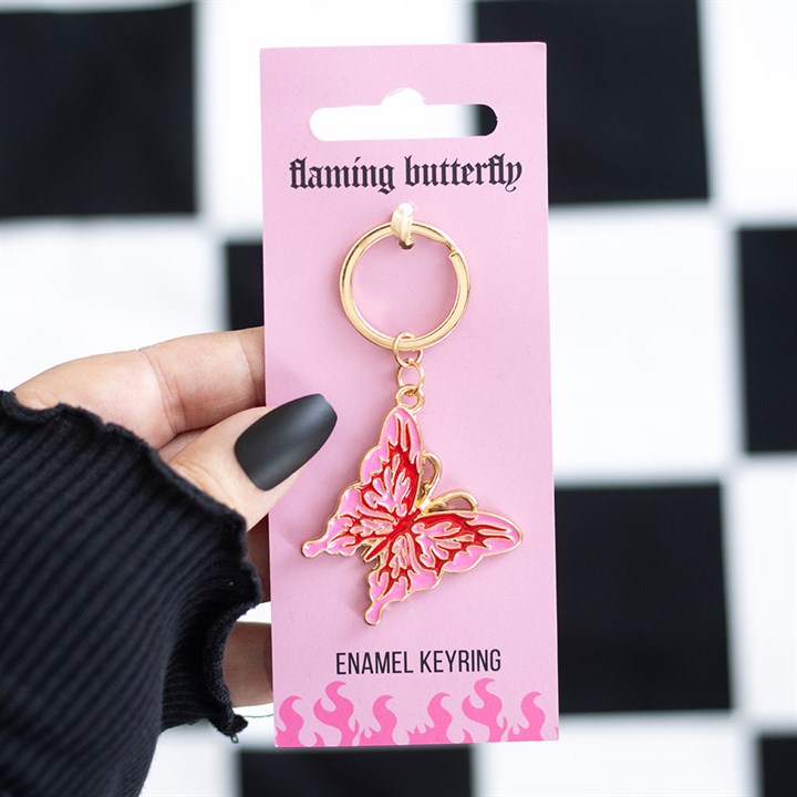 Flaming Butterfly Keyring