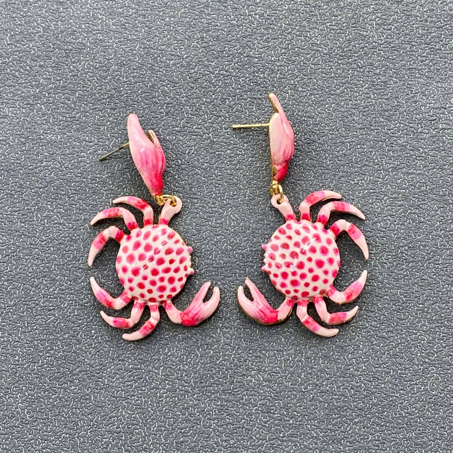 Pink Enamel Crab Earrings