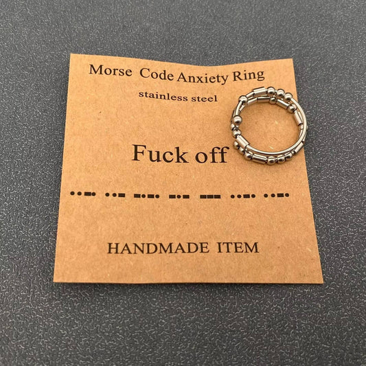 Multi-Style Morse Code Stainless Steel Adjustable Ring