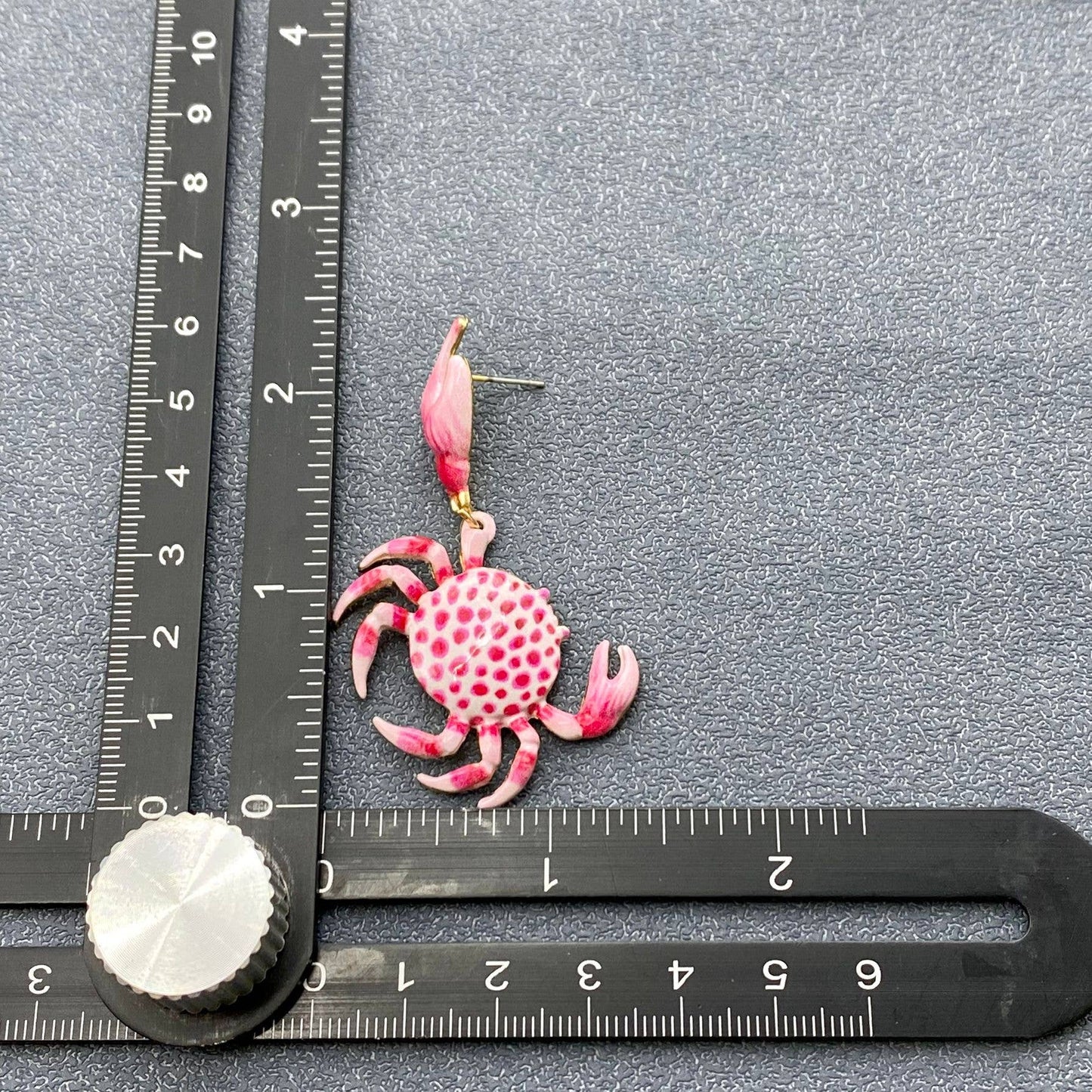 Pink Enamel Crab Earrings