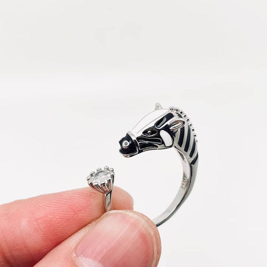 Enamel Zebra Adjustable Ring