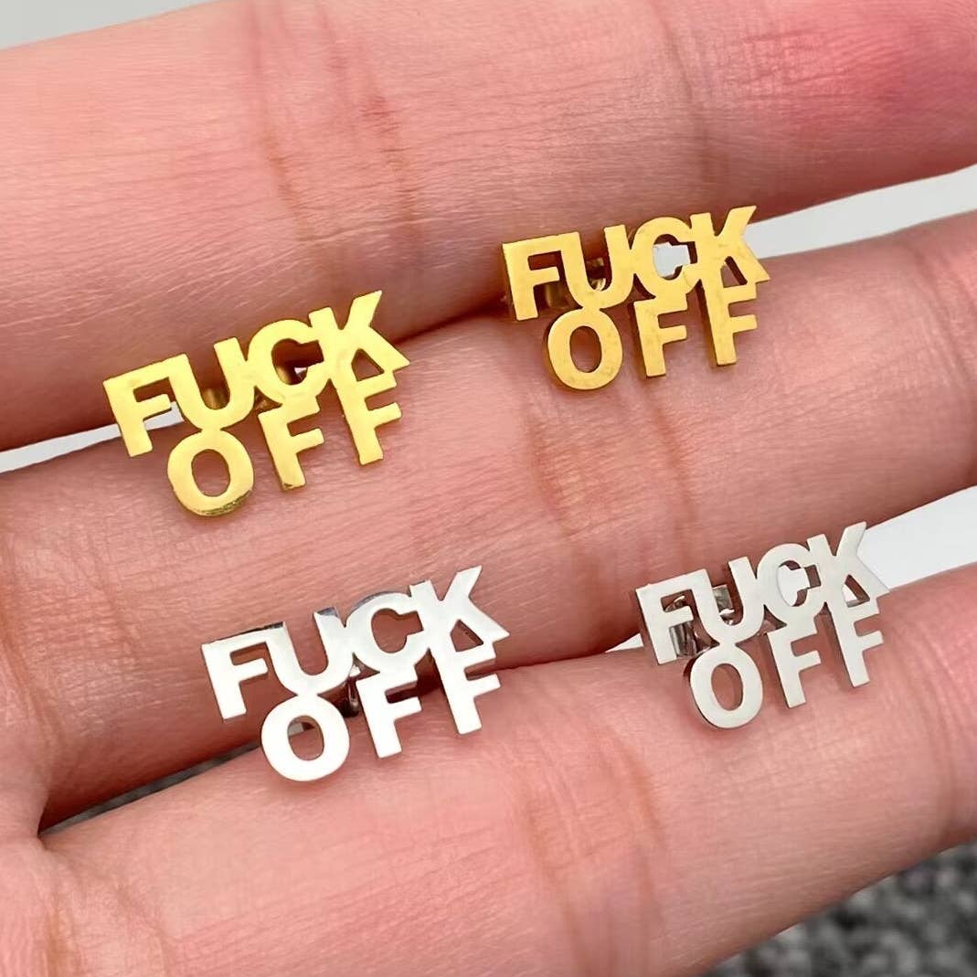 'fuck Off' Stainless Steel Ear Studs