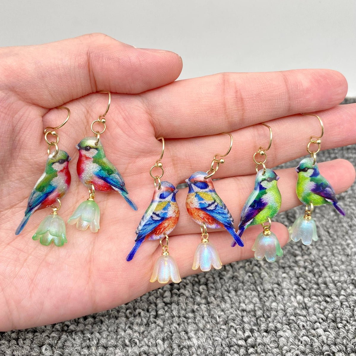 Resin Tit Picking Flowers Dangle Earrings