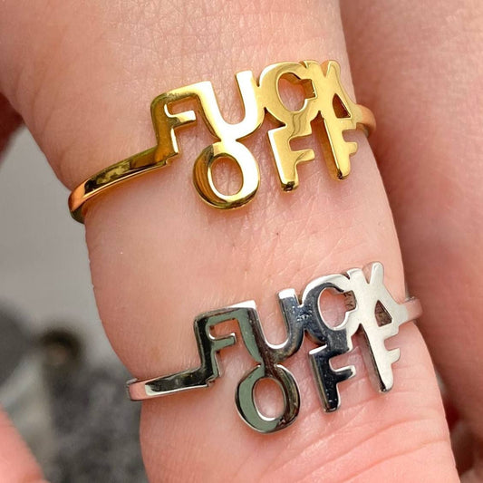 Stainless Steel 'fuck Off' Adjustable Ring