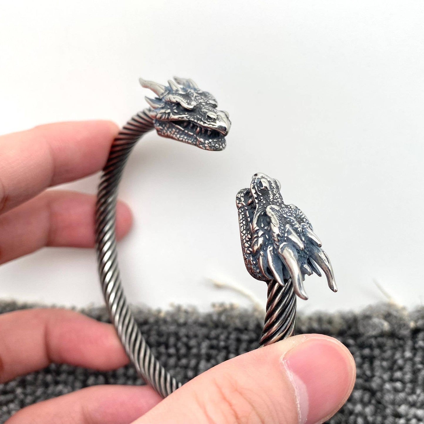Double Dragon Head Stainless Steel Cuff Bangle Bracelet