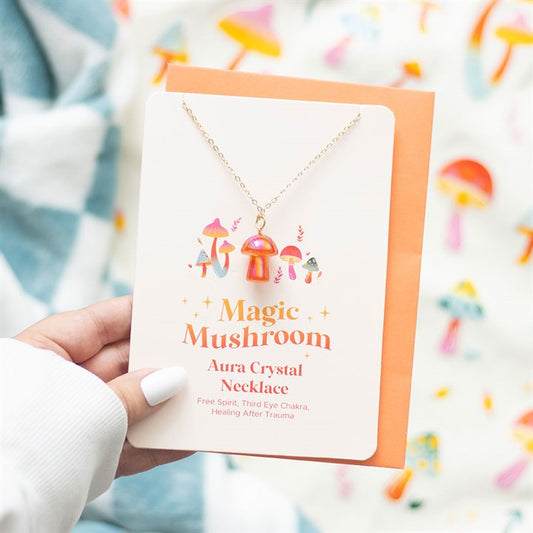 Blue Aura Mushroom Necklace Greeting Card _ .